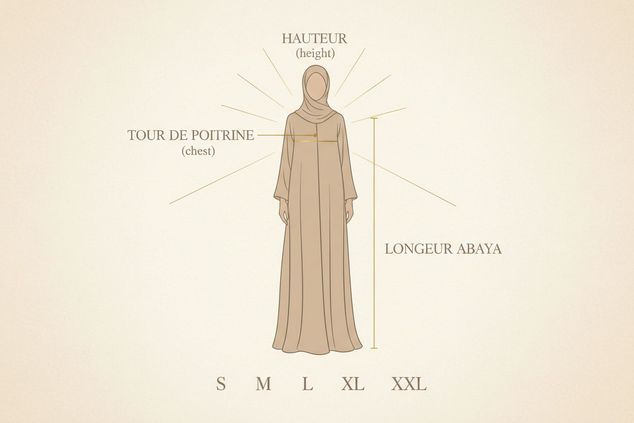 Guide des tailles abaya 2026 – Tableau de correspondance SOOTRASHOP