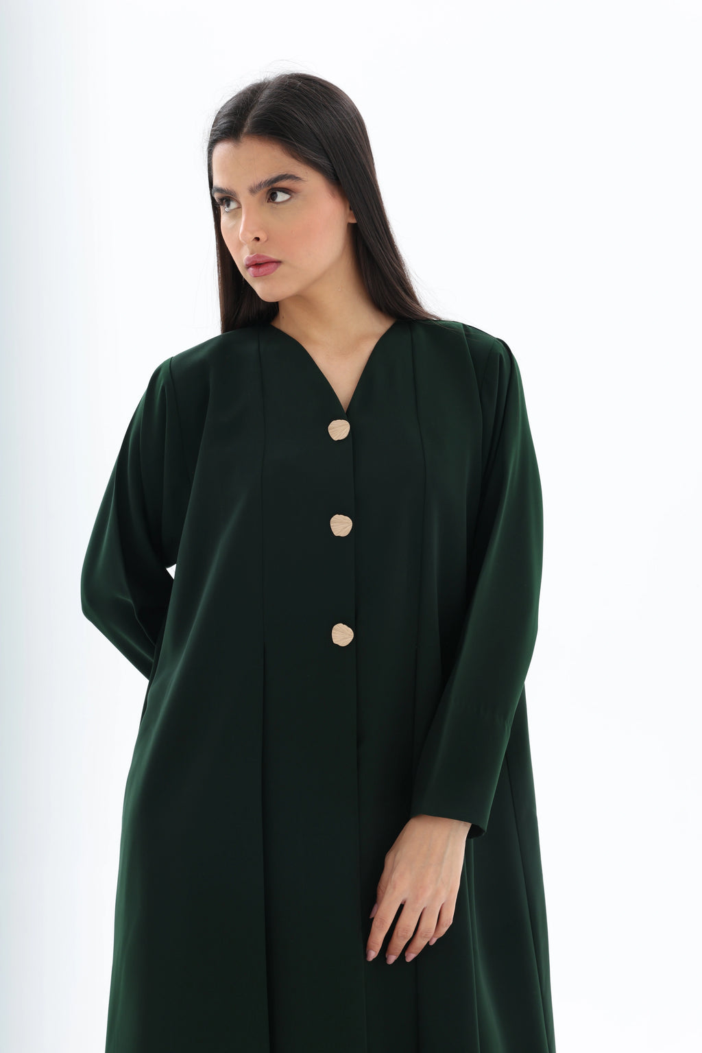 Abaya vert emeraude crepe premium - details boutons - SOOTRASHOP