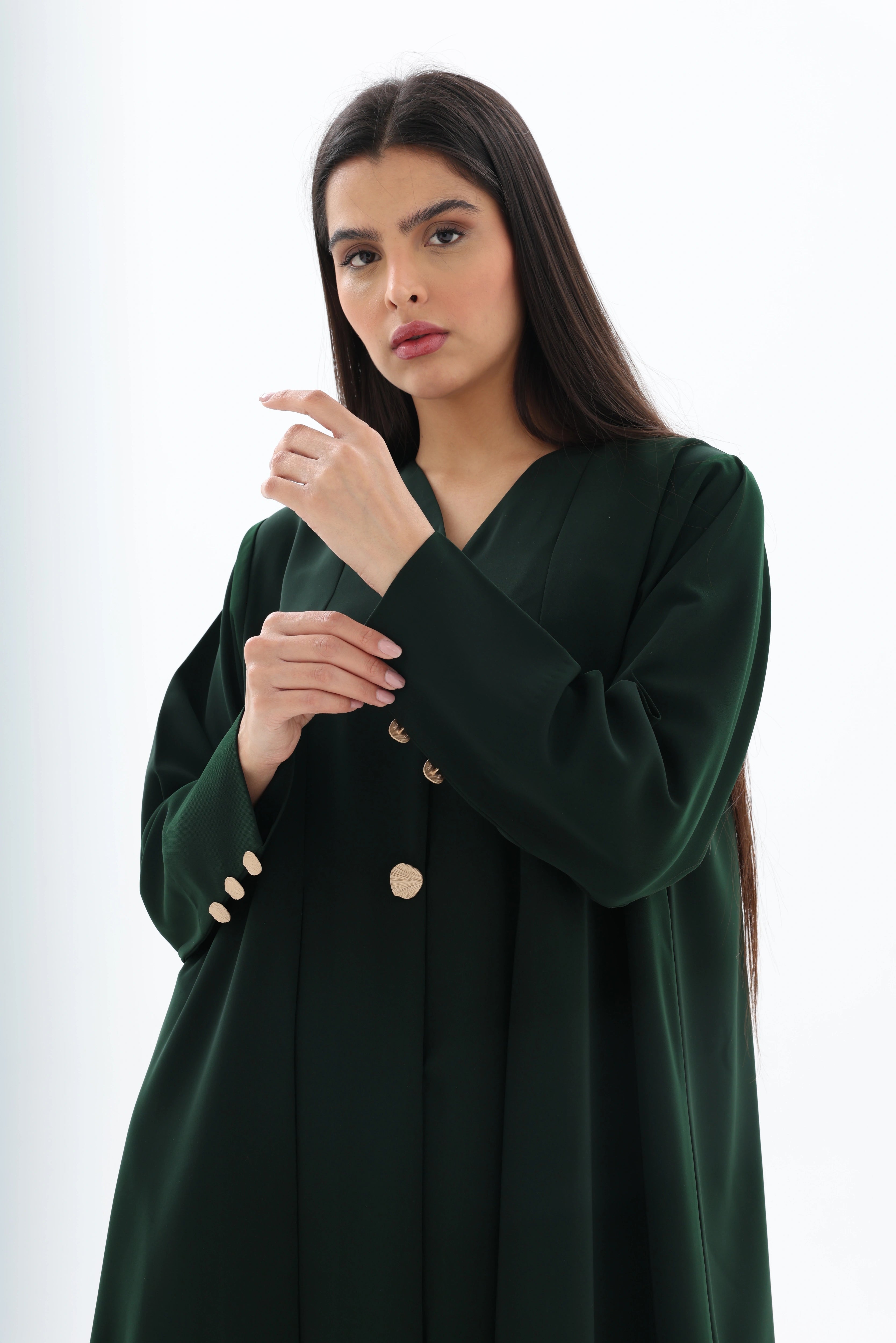 Abaya vert émeraude crêpe premium – détails manches – SOOTRASHOP