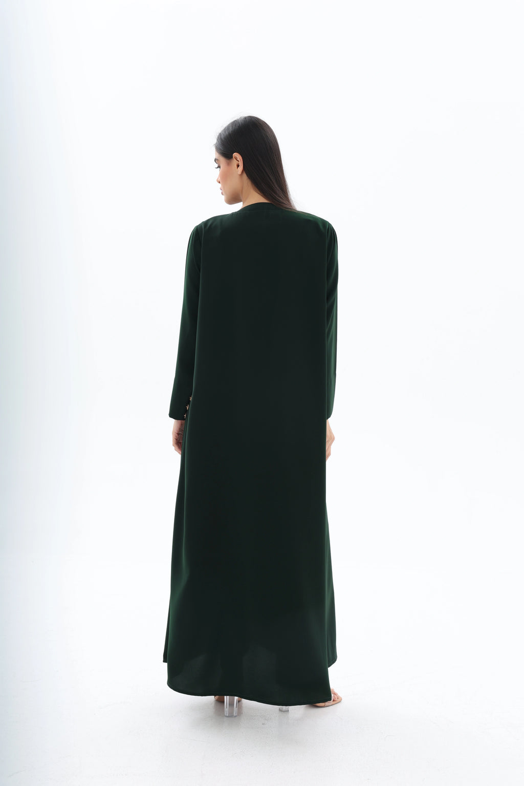 Abaya vert émeraude crêpe premium – vue de dos – SOOTRASHOP