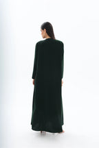 Abaya vert émeraude crêpe premium – vue de dos – SOOTRASHOP