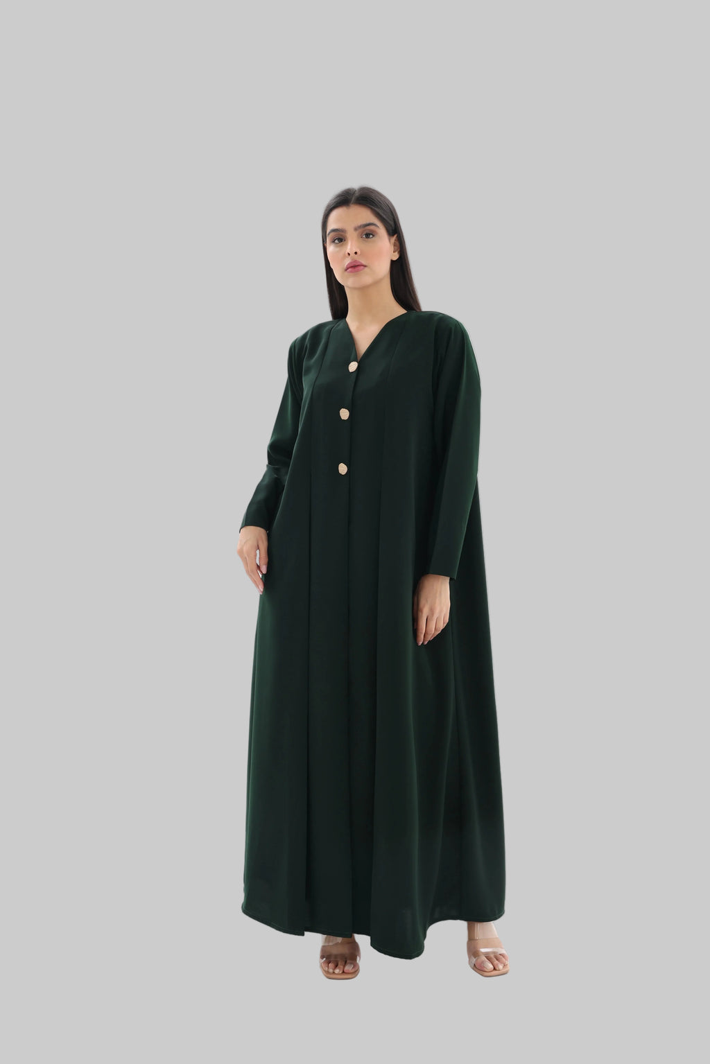 Abaya vert émeraude crêpe premium coupe cloche – vue de face – SOOTRASHOP