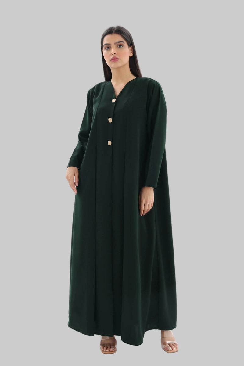 Abaya vert émeraude crêpe premium coupe cloche – vue de face – SOOTRASHOP