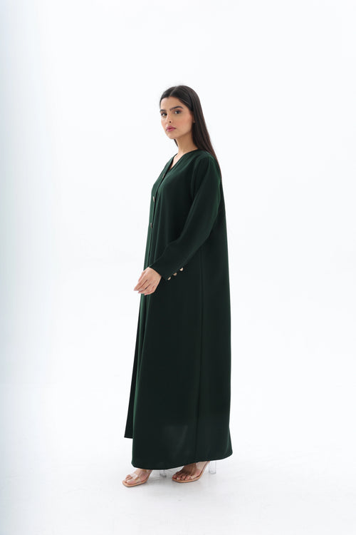 Abaya vert émeraude crêpe premium – vue de profil – SOOTRASHOP