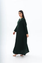 Abaya vert émeraude crêpe premium – vue de profil 2 – SOOTRASHOP