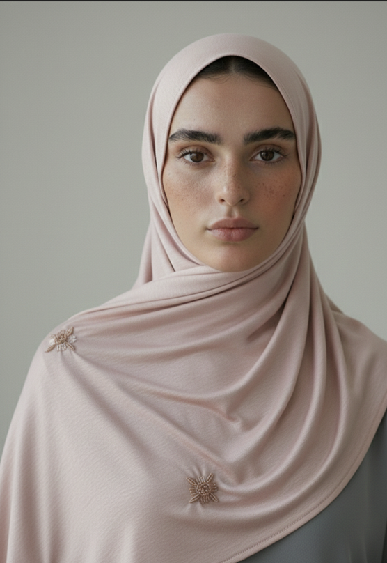 Hijab jersey rose poudré crystal