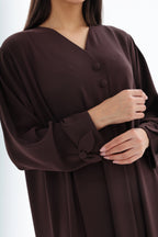 Abaya marron chocolat crepe premium - details tissu - SOOTRASHOP