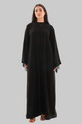 Abaya dentelle noire Nida coréen premium – vue de face 2 – SOOTRASHOP