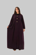 Abaya aubergine crêpe premium coupe cloche – vue de face 2 – SOOTRASHOP