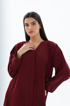 Abaya bordeaux crêpe premium – détails noeud et finitions – SOOTRASHOP