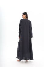 Abaya gris anthracite élégance nouée crêpe premium – vue de dos – SOOTRASHOP