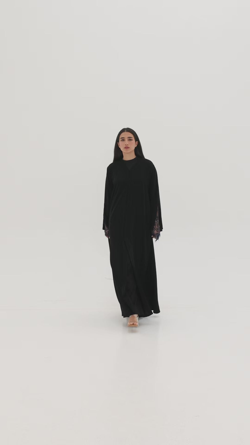 Black Lace Abaya – Black abaya in premium Korean Nida 