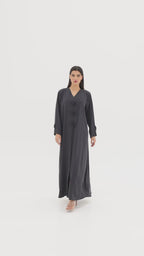 Anthracite Grey Knotted Elegance Abaya — Modernity, Simplicity &amp; Signature Panels