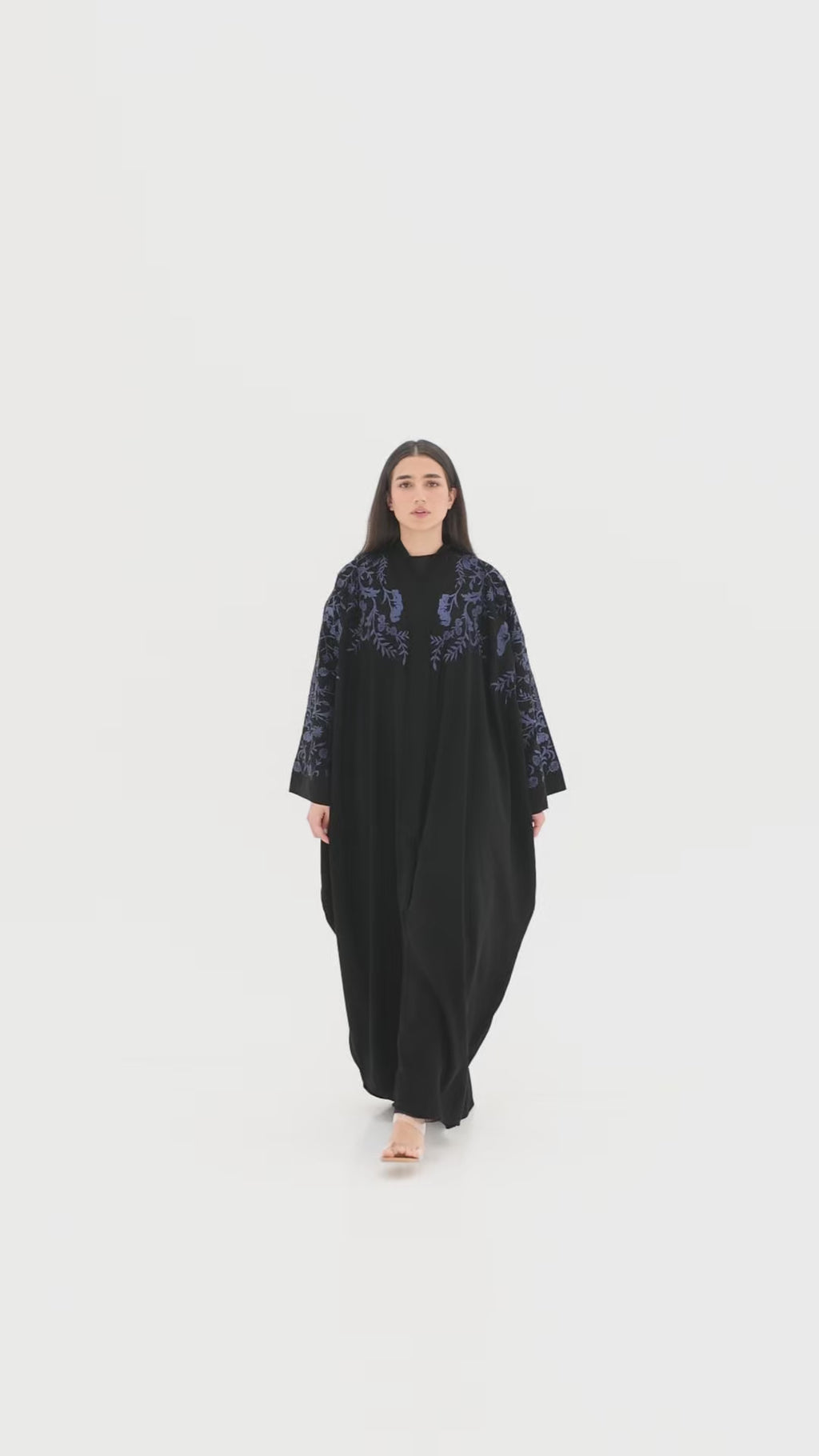 Bisht Black Oversized Embroidered Blue Abaya – Premium crepe abaya